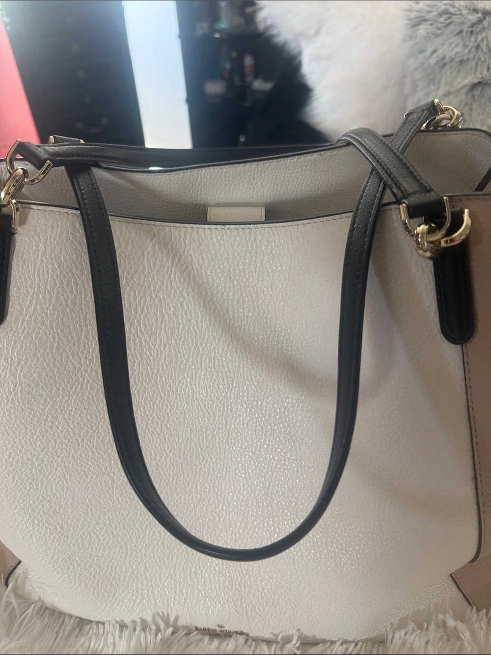 kate spade White and Blush/Tan Leather Shoulder Bag